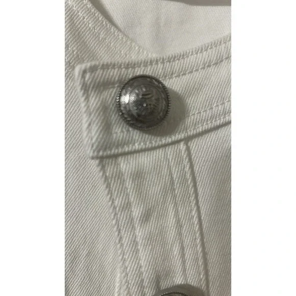 Susan Graver Stretch Denim Collarless Jacket w/Patch Pockets - Women's L - White - Picture 4 of 8